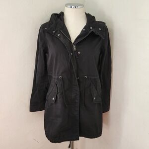Uniqlo Womens Black Hooded Parka Utility Jacket XS Cotton Blend